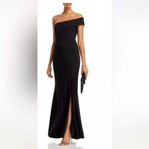 AQUA Scuba Crepe Off-the-Shoulder Gown NWT